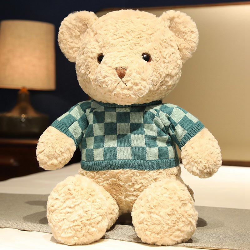 teddy bear with blue sweater