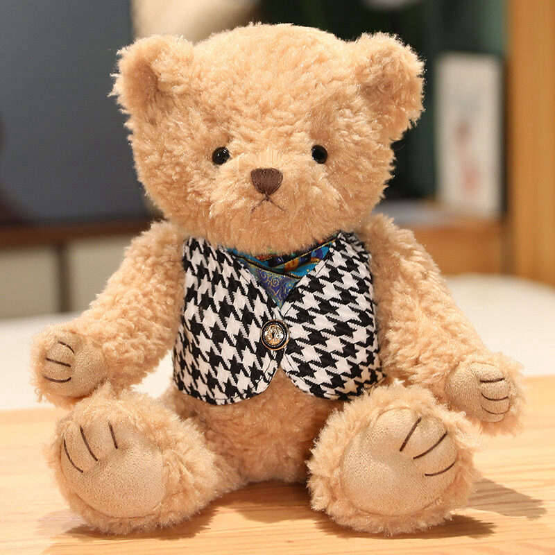 Light Brown Weighted Teddy Bear Wearing Waistcoat