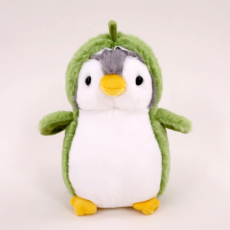 penguin plush in green dinosaur costume